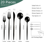 Modern Black silverware Set,Premium 18/10 Stainless Steel,Heavy duty,Sturdy,Sharp Practical steak knives,Matte Black Handle,Mirror Polished Finish,Kitchen Essential, (black)