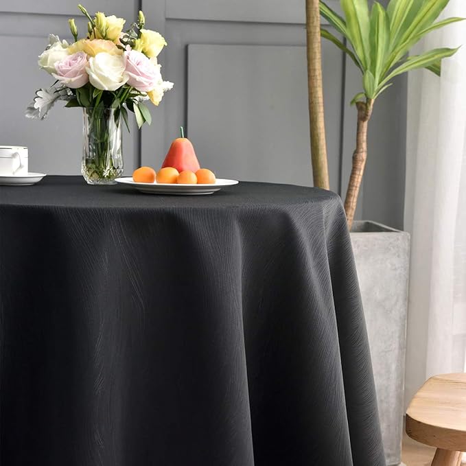 maxmill Round Jacquard Tablecloths Swirl Pattern Spillproof Wrinkle Free Heavy Weight Soft Table Cloth for Circular Table Cover of Buffet Banquet Parties Holiday Dinner Round 90 Inch Black