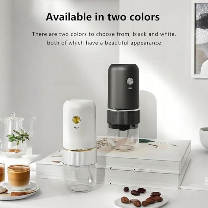 Portable Electric Coffee Grinder Portable USB-C Rechargeable - Compact & Lightweight for Travel, Camping, Home Use, Black/White Design (60, Black, one size fits all)