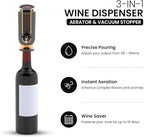 3-IN-1 Wine Aerator Dispenser & Vacuum Stopper - Adjustable Pouring, Preserving, Real-Time Temp, Output & Pressure Control - Touch Screen LED Wine Accessories - Fits 18–20mm Bottles - Red