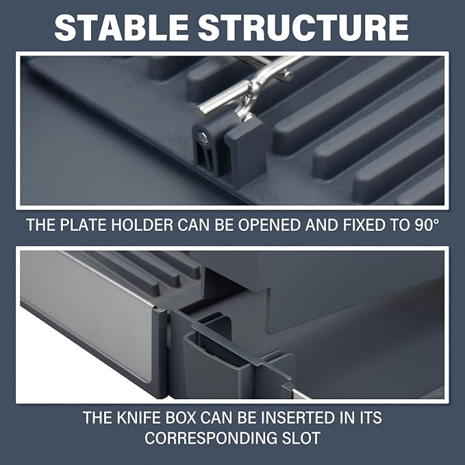 Foldable Dish Drainer Rack with Removable Cutlery Holder Stainless-Steel Dish Drying Rack with Dual Parts, Space-Saving Dish Rack, Rustproof Utensil Drainer for Kitchen Counter, Gray/Steel