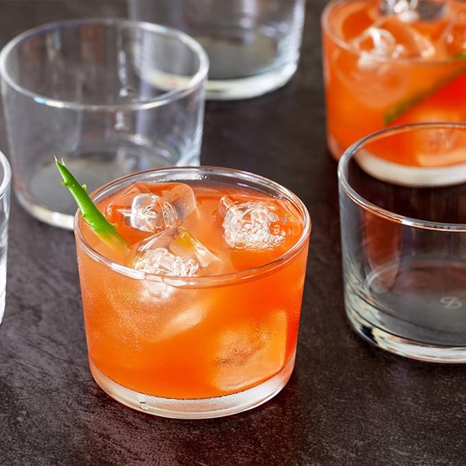 Restaurantware Sumi 7.5 Ounce Rocks Glasses Set of 12 Fine-Blown Lowball Glasses - Tempered Dishwasher-Safe Glassware Clear Glass Whiskey Glasses Serve Cocktails and Liquors For Bars or Homes