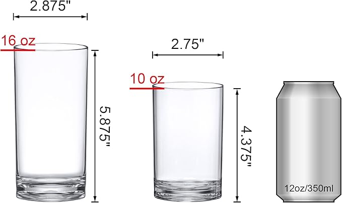 Amazing Abby - Probity - 10-Ounce and 16-Ounce Plastic Tumblers (Set of 8), Plastic Drinking Glasses, Reusable Plastic Cups, BPA-Free, Shatter-Proof, Dishwasher-Safe (Made of Plastic, NOT Glass)