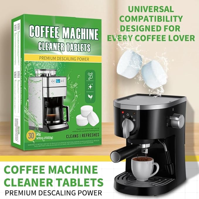HI FINE CARE Coffee Machine Cleaner Tablets, Descaling & Deodorizing for All Coffee Makers, Espresso Machines, Odor Eliminator Tablets Individual Packaging, 30 Count, 0.17oz Each