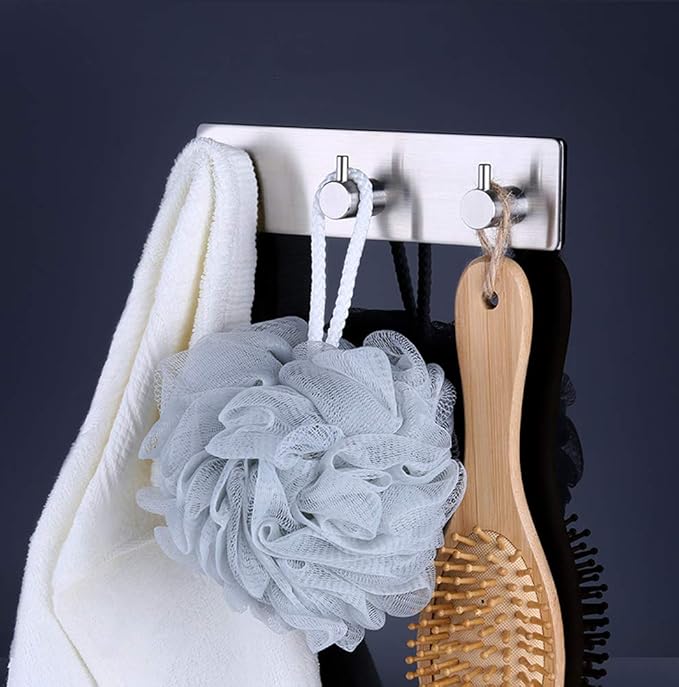 Self Adhesive Stainless Steel Hooks, Wall Mounted Heavy Duty Hanger, Key Rack Towel Hooks for Bathroom, Living Room, Kitchen (3 Hooks)