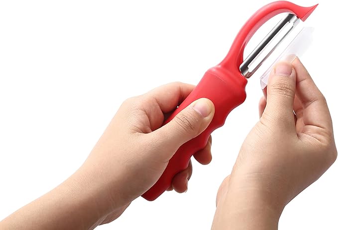 Spring Chef Premium Swivel Vegetable Peeler, Soft Grip Handle and Ultra Sharp Stainless Steel Blades - Perfect Kitchen Peeler For Veggie, Fruit, Potato, Carrot, Apple - Red