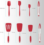 Silicone Spatulas Set Turners Tongs Cooking Utensils Set High Heat Resistant Kitchen Scraper Spatulas for Cooking Mixing Baking BPA Free Dishwasher Safe, Red