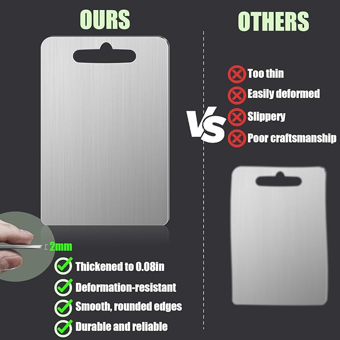 Titanium Cutting Board - Upgraded Thickened (0.08 in) Non-Deforming 100% Pure Titanium Cutting Boards with Non-Slip Pad, Food-Grade Double-Sided Chopping Board for Kitchen and Camping (Medium)