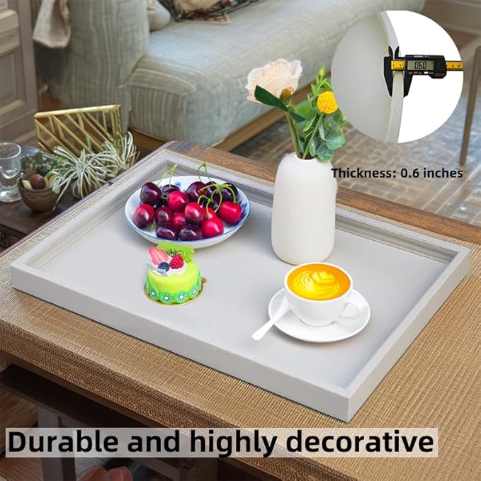 20x20 Inch Rectangular Ottoman Tray | Textured PU Leather, Waterproof & Heat-Resistant Storage for Coffee/Dining Tables, Sofa, Bed, Entertainment & Party (Tranquil Beige, 20 * 20in)