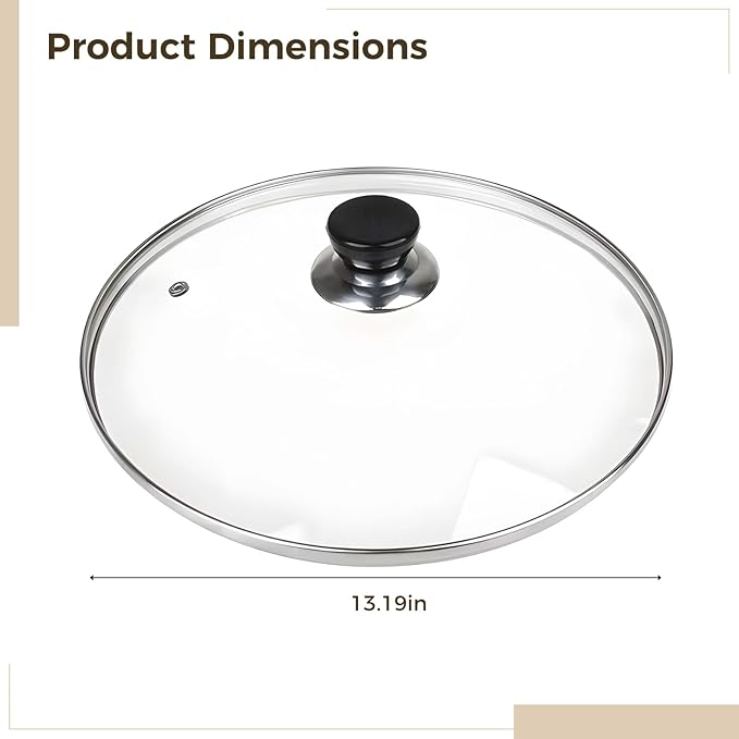 Oval Glass Slow Cooker Lid, 12.5" ID, 13" OD, Tempered Glass Lid, Easy to Clean, Round Handle and Vent, for Saucepans, Saucepans, Skillets(Transparent)
