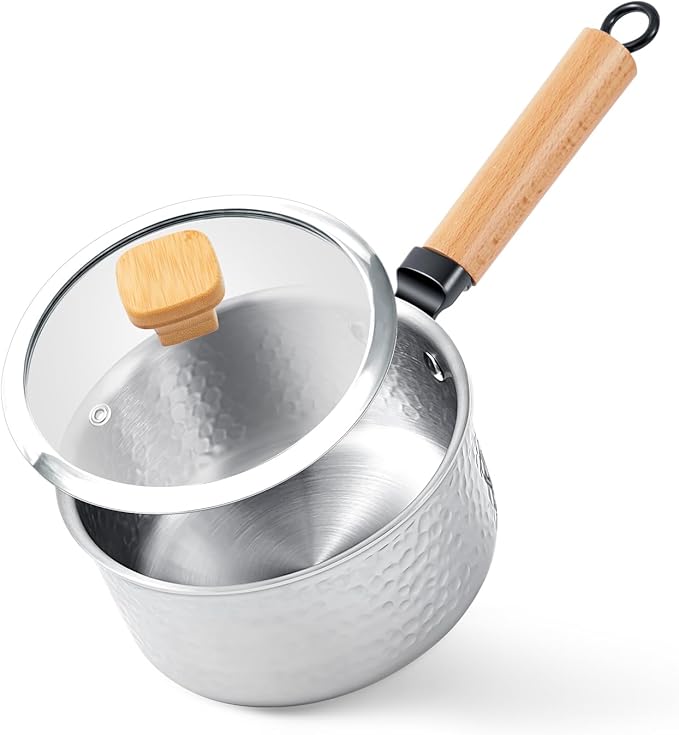 3-Ply Stainless Steel Pot, 2 Quart Sauce Pan, Multipurpose Small Cooking Pot with Glass Lid, Fast Heating Yukihira Pot, All Cooktop Compatible for Milk, Soups, Pasta and Everyday Cooking