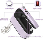 9-Speed Digital Hand Mixer Electric, 400W Powerful DC Motor, Baking Mixer Handheld with Snap-On Storage Case, 5 Stainless Steel Accessories, Flat Beaters, Dough Hooks, Whisk (Purple&Black)