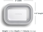 Caraway Mini Rectangle Food Storage Container - 2.6 Cup Glass Storage Container for Food - Non-Toxic Ceramic-Coated Glass - Air Release Technology - Compact & Stackable Design - Gray