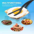 Silicone Egg Flipper Spatula Tongs (Set of 1) – Non-Stick 2-in-1 Grip & Flip Kitchen Tongs for Pancakes, Fish, Eggs, and More – Heat Resistant Cooking Tool (Black) (Black)