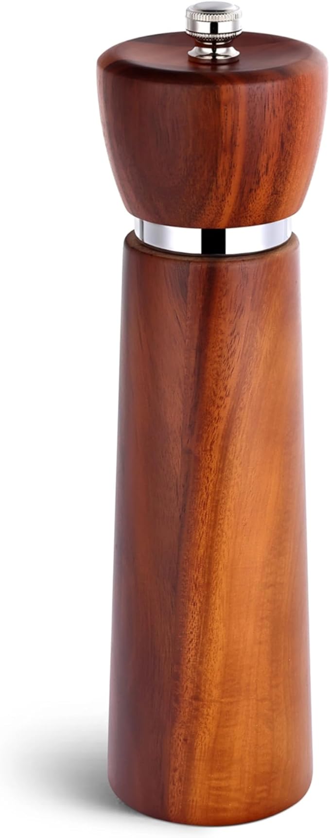Wooden Pepper Grinder – Refillable Pepper Mill with Adjustable Upgraded Large Size Ceramic Burr – Manual Salt Grinder with Acacia Wood Body – 8.3” Tall