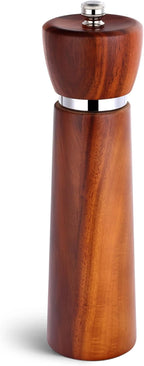 Wooden Pepper Grinder – Refillable Pepper Mill with Adjustable Upgraded Large Size Ceramic Burr – Manual Salt Grinder with Acacia Wood Body – 8.3” Tall