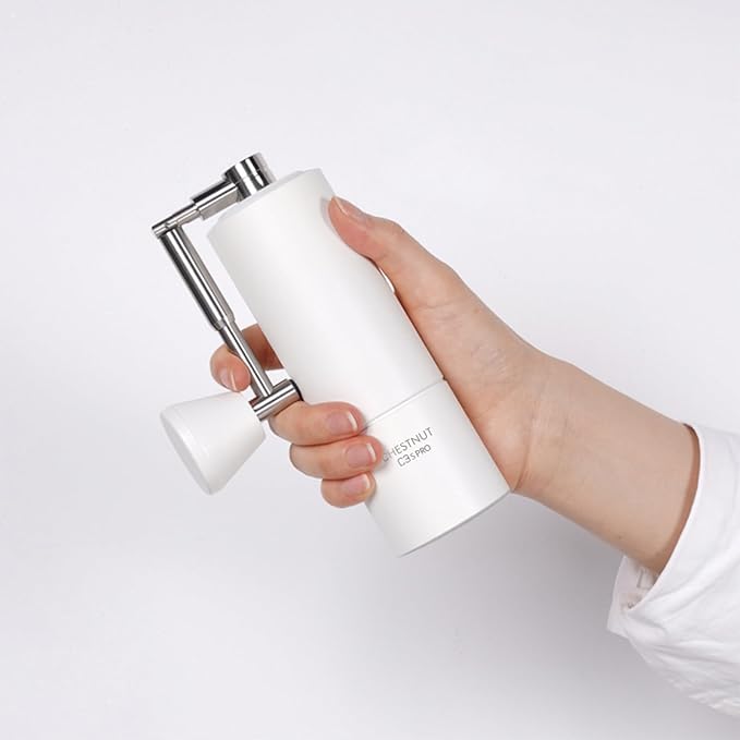 TIMEMORE Manual Coffee Grinder Foldable Handle Burr Coffee Grinder with Capacity 20g Chestnut C3S PRO Internal External Adjustable Setting, Double Bearing Positioning for Travel Camping, Home White