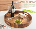 Extra Large Round Ottoman Coffee Table Tray, 22" Big Kitchen Serving Trays for Huge Ottoman Counter Giant Decorative Organizer, Huge Wood Serveware Tray with Built-in Handle for Big Job