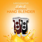 MegaWise Pro Titanium Reinforced 5-in-1 Immersion Hand Blender, Powerful Motor with 80% Sharper Blades, 12-Speed Corded Blender, Including 500ml Chopper, 600ml Beaker, Whisk and Milk Frother (Red)