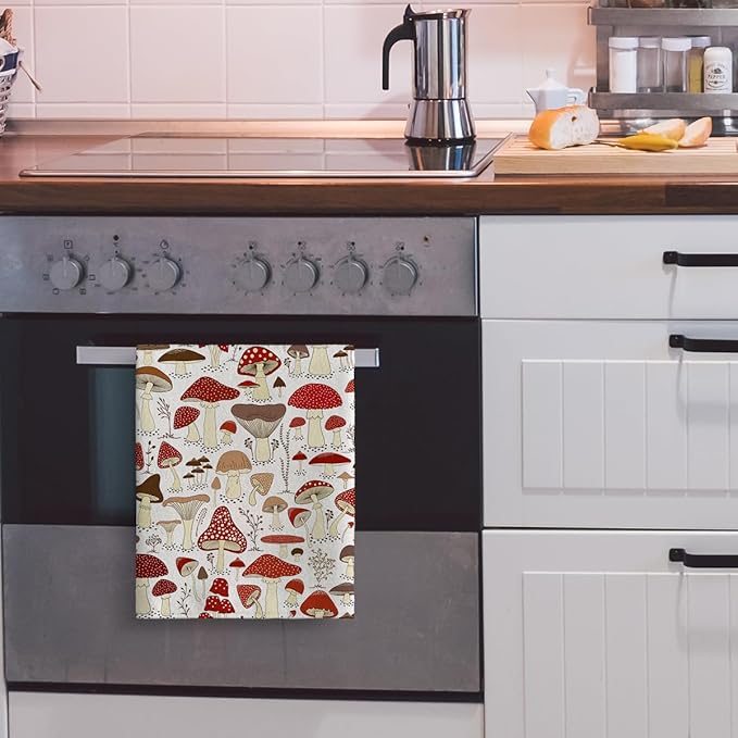 Mushroom Dish Towels for Drying Dishes, Absorbent Decorative Kitchen Towels, Cute Hand Towels Tea Tewels for Kitchen Baking Bar Bathroom Decoration,Mushroom Gifts for Women