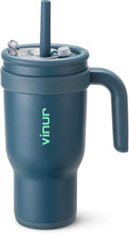 VINUR Insulated Tumbler with Handle- 30 oz Stainless Steel Vacuum Travel Coffee Mug with Straw Lid-Leak Proof Water Cup for Women| Cup Holder Friendly, Indigo Blue