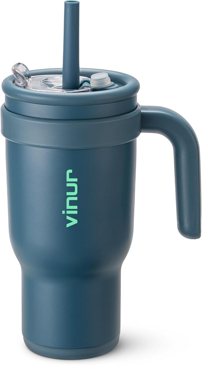 VINUR Insulated Tumbler with Handle- 30 oz Stainless Steel Vacuum Travel Coffee Mug with Straw Lid-Leak Proof Water Cup for Women| Cup Holder Friendly, Indigo Blue