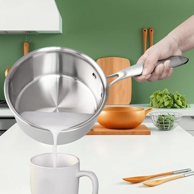 Stainless Steel Small Brushed Saucepan With Lid, Induction Cooking Sauce Pot Pans, 18/10 Tri-Ply Heavy Bottom Saucier Cookware, Dishwasher Safe & Oven Safe (1.5QT)