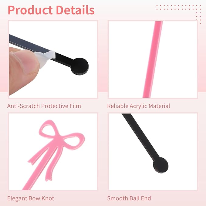 36Pcs Acrylic Bow Drink Stirrers, Acrylic Swizzle Sticks with Coquette Pink and Black Bows, 5.7 x 1.2 in Cocktail Stirrers for Wedding, Birthday, Holiday, Bow-Themed Party Drink Decoration