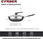 Hybrid 13.5Inch 316 Stainless Steel Pan, PFOA Free Non-Stick Wok, Dishwasher Oven Safe, Stay Cool Handle Skillet, Works with Induction Cooktop/Ceramic/Gas/Electric Stove