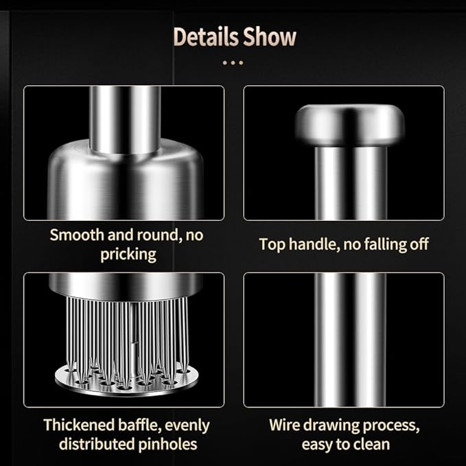 Stainless Steel Meat Tenderizer Tool, 21 Sharp Needles, Chicken Meat Tenderizer, Tenderizing Steak, Beef, Chicken, Pork, Barbecue, Marinating Prep Tool, with free cleaning brush