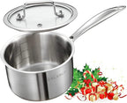DELARLO Stainless Steel Small Brushed Saucepan With Lid, Induction Cooking Sauce Pot Pans, 18/8 Tri-Ply Heavy Bottom Saucier Cookware, Dishwasher Safe & Oven Safe(2 Quart)