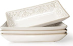 Artena Ceramic 8.25 Inch Rectangle Salad Plates Set of 4 - Deep Plates for Appetizer, Dessert, Dinner, Sushi, Snack, Pasta, Serving - Microwave Safe with Embossed Rim Design (Damask Floral)