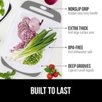 GORILLA GRIP 100% BPA-Free Reversible Kitchen Cutting Board Set of 3, Nonporous, Juice Grooves to Catch Liquid, Slip Resistant Handle Border, Dishwasher Safe, Durable Large Food Chopping Boards, Gray