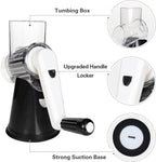 Cambom Rotary Cheese Grater Hand Crank Cheese Shredder for Fresh Cheese, Vegetable, Nuts,Non-slip Suction Base, Free Cleaning Brush Three Blades, Black