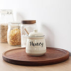 HAOTOP Farmhouse Porcelain Honey Jar with Dipper and Lid Set 12oz,Easy to Clean (Beige)