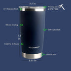 Navy Soft Touch 20oz Stainless Steel Insulated Tumbler with MacSlider Lid - Spill Proof,Durable Thermal Cup For Men,Iced Coffee Travel Tumbler, Water Bottle & Smoothies Reusable