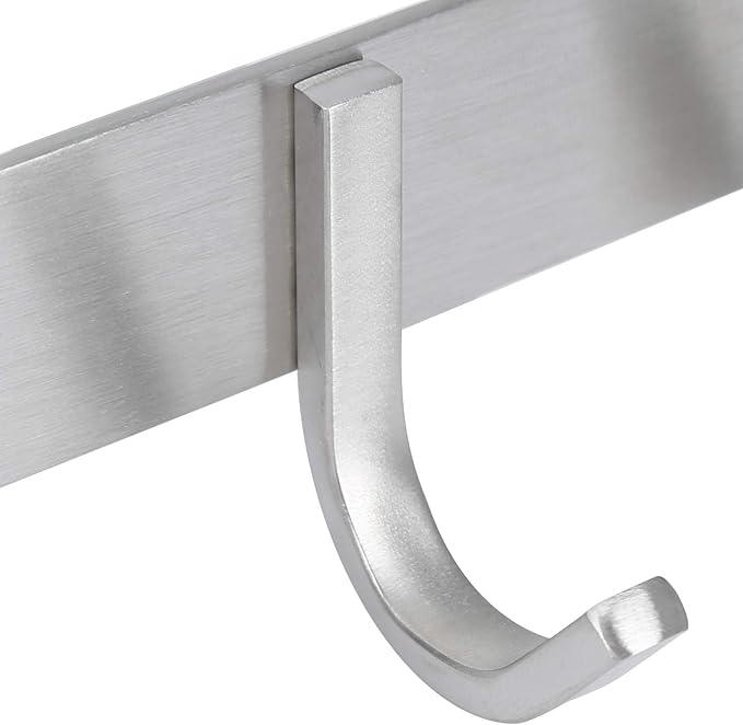 Towel Hook Rack Brushed Nickel 17-Inch Coat Hook Rail Wall Mounted with 7 Hooks, Durable Wall Hangers for Bedroom, Bathroom, Foyer, Hallway (304 Stainless Steel)