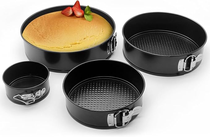 Cake Pan Set for Baking, Non-Stick Springform Pans Set of 4 (4, 7, 9 10 inch), Round Cake Pans,Cheesecake Pan, Leak-Proof Cake Pans with Removable Bottom-Black
