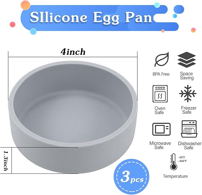 Air Fryer Egg Mold,Silicone Air Fryer Egg Pan,Individual&Reusable Air Fryer Accessories, Egg Egg Poachers for Microwave,BPA Free,Dishwasher Safe,3pcs-Gray