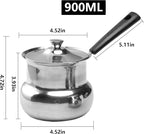 Turkish Coffee Pot with Lid: Stainless Steel Mini Saucepan Chocolate Melting Pot, Milk Warmer Butter Warmer for Stove Top Espresso Coffee Tea Soup Warming (900ML)