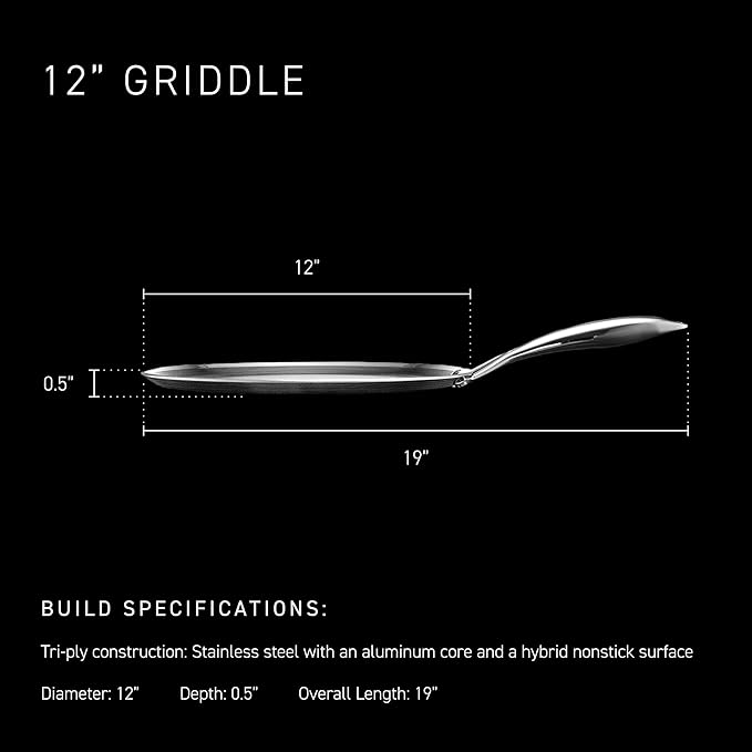 HexClad Hybrid Nonstick 12-Inch Griddle Pan, Stay-Cool Handle, Dishwasher-Friendly, Oven-Safe Up to 900°F, Induction Ready, Compatible with All Cooktops