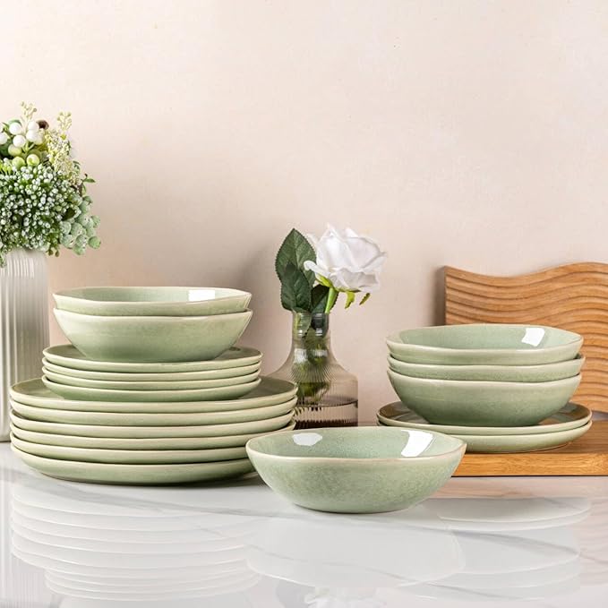 AmorArc Ceramic Dinnerware Sets,Handmade Reactive Glaze Stoneware Plates and Bowls Set,Highly Scratch Resistant | Dishwasher & Microwave Safe Dishes Set,Service for 4 (12pc)
