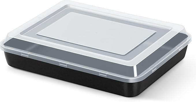 E-far Small Baking Pan with Lid, 10.4 x 8 Inch Nonstick Stainless Steel Rectangle Cake Pan with Cover for Baking Brownies Lasagna, Stainless Steel Core & Nonstick Coating, Non-toxic & Oven Safe