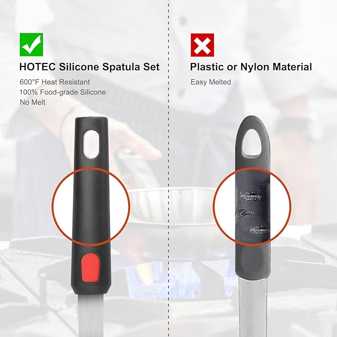 Hotec Silicone Spatula Turner for Nonstick Cookware, Cooking Spatulas 600°F Heat Resistant Large Flexible Rubber Spatula Set of 3, Kitchen Utensils for Flipping Eggs, Burgers, Pancakes, Crepes