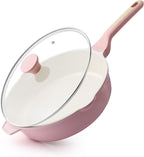 SENSARTE Nonstick Ceramic Skillet with Lid 10/11/12-inch, 4.5QT Non Toxic Deep Frying Pan, Saute Pan with Lid, Stay-cool Handle, Healthy Cooking Pot, Induction Compatible, Pink