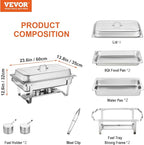 VEVOR Chafing Dish Buffet Set, 8 Qt 2 Pack, Stainless Steel Chafer with 2 Full Size Pans, Rectangle Catering Warmer Server with Glass Lid Water Pan Folding Stand Fuel Holder, for Wedding Party Banquet