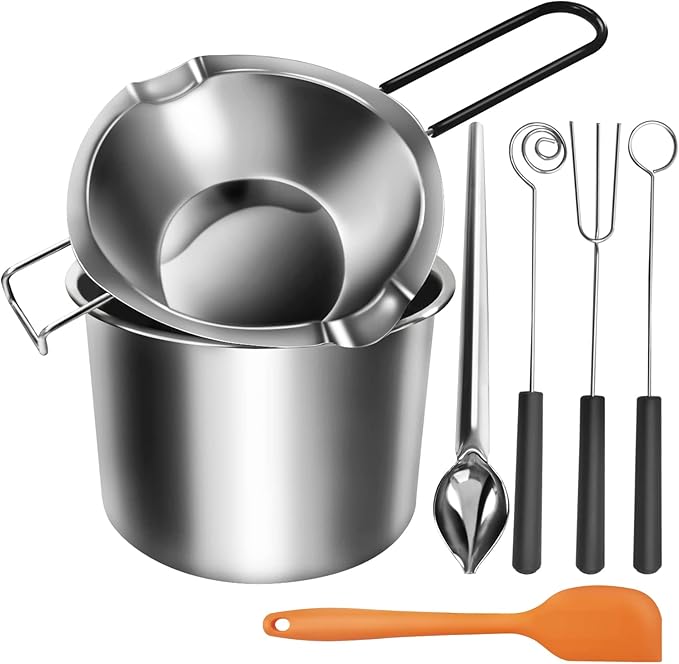 Artcome Double Boiler Melting Pot Set - 600ML/0.6QT Chocolate Melting Pot, 1600ML/1.7QT Stainless Steel Pot, Decorating Spoons, Silicone Spatula and Dipping Tool for Melting Chocolate, Candy, Soap