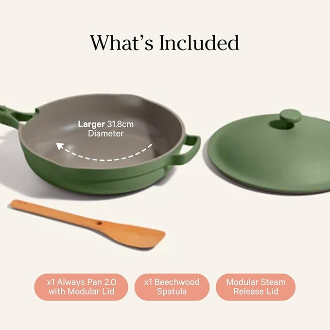 Our Place Large Always Pan 2.0-12.5” (4 Qt) Nonstick, Toxin-Free Ceramic Cookware | Patented 10-in-1 Aluminum Frying & Sauté Pan | Safe for Oven, Induction & All Cooktops up to 450°F | Sage