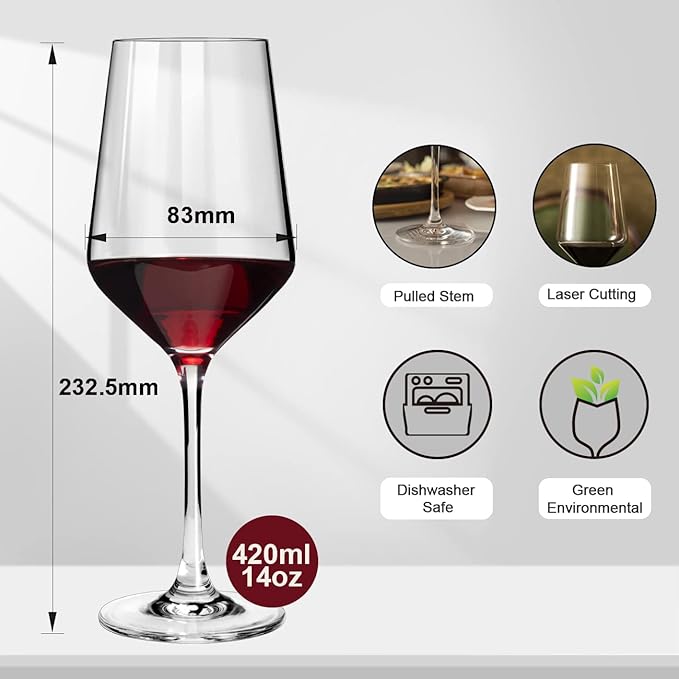 Wine Glasses Set of 6,Long Stem White/Red Wine glasses,14oz Hand Blown Premium Crystal Wine Glass,Gift Packing Burgundy Glasses