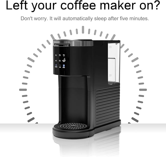 Kndko Single Serve Coffee Maker for Capsule and Ground Coffee, 6 to 14oz Brew Sizes, 40oz Removable Reservoir, Fast Brew, Compact Design, Travel Mug Friendly, Black